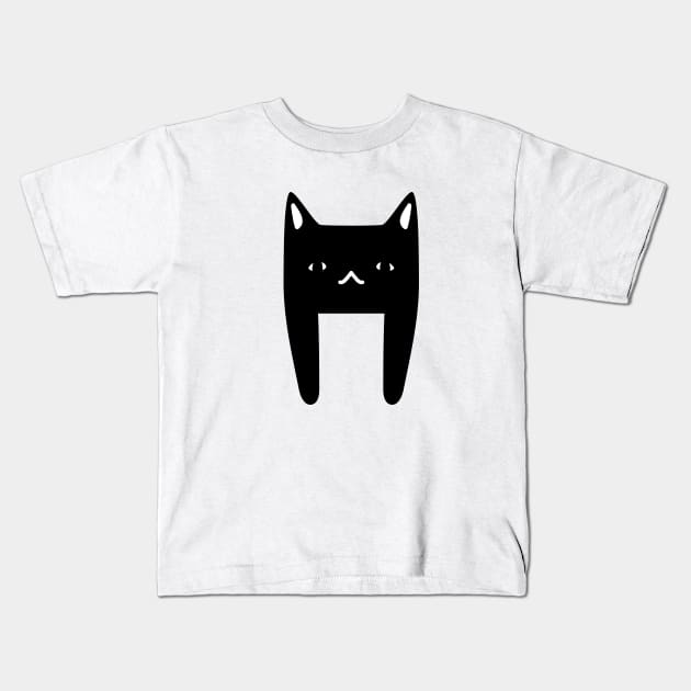 Black Cute Cartoon Cat Kids T-Shirt by MariaStore